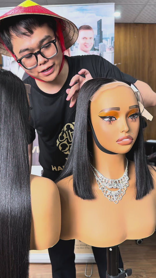 Straight Bob 4x4 HD Lace Closure Wig – 100% Vietnamese Hair, 250% Density, Natural Color
